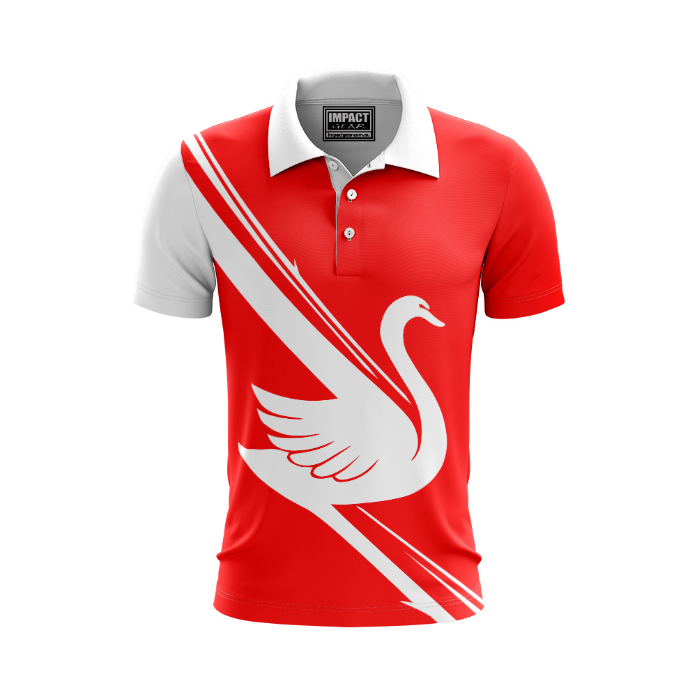 Swans Red White  Dye Sub Polo shirt, custom made 