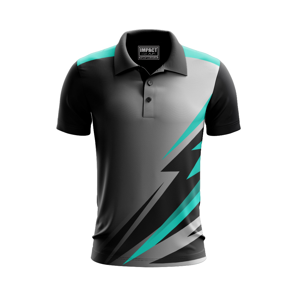 Grey Aqua Black Sublimated Custo made Polo shirt add your logo