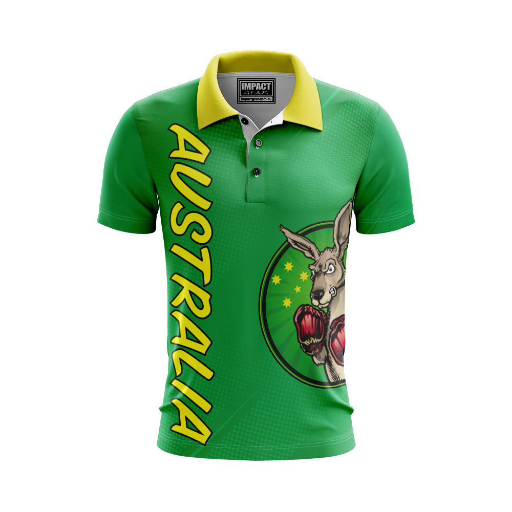 Aussie Boxing Kangaroo design Green and Gold Aussie Polo shirt