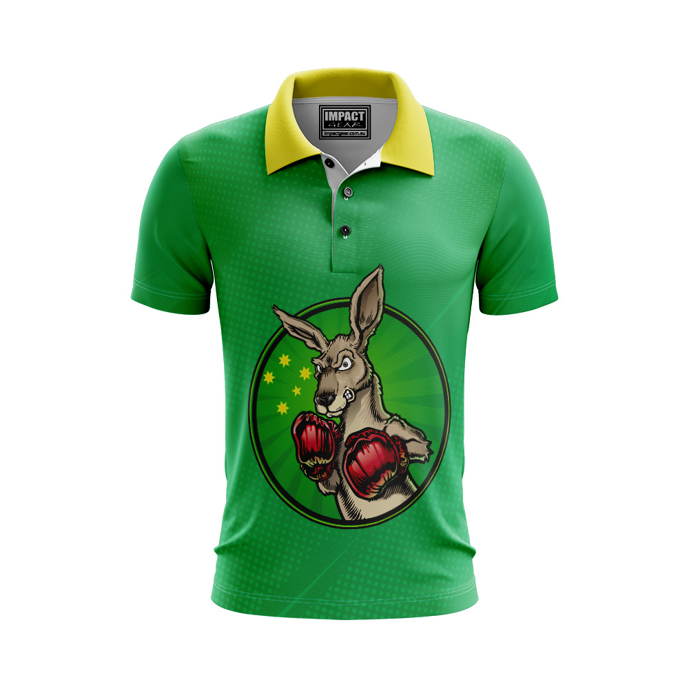 Boxing Roo Aussie design sublimated Polo shirt Australia Breathable