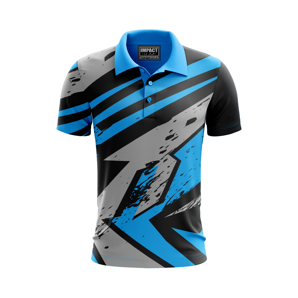 sublimated polo shirt Cyan Black Silver