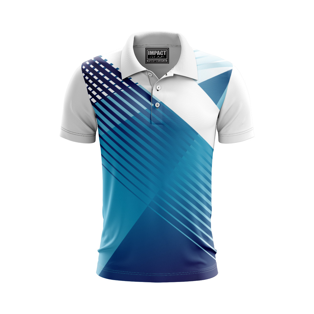 Blue White Pattern Dye Sublimated Polo shirt