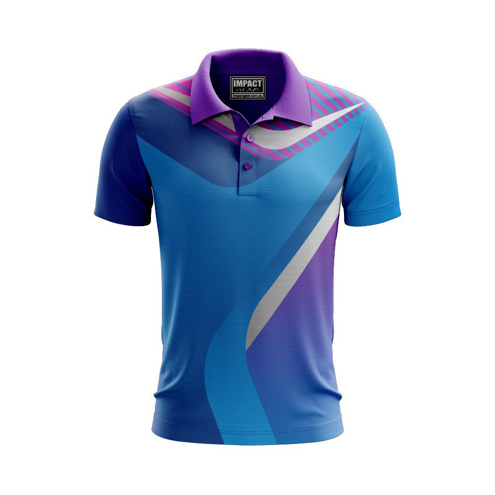 Cyan Purple Sublimated custom made Polo shirts, 