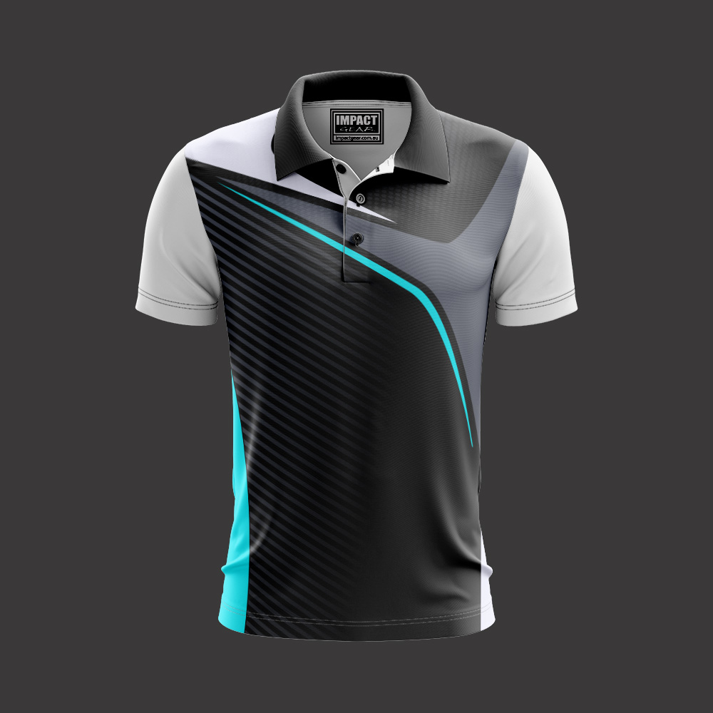 aQUA Black White Sublimated Polo shirt 