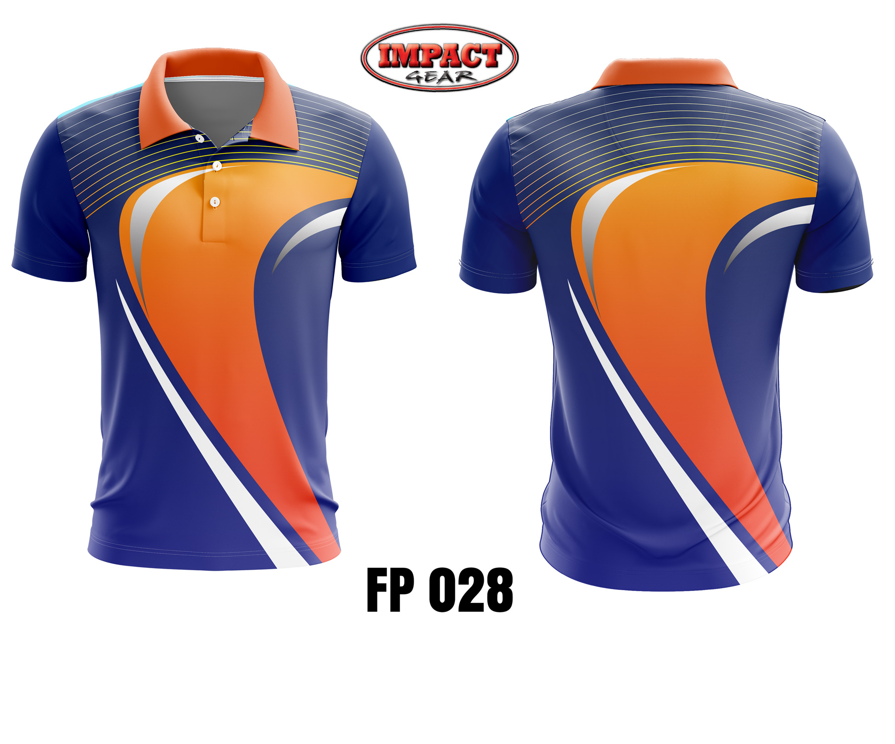 FP 028 Orange Blue Design Custom made, Dye Sublimated Polo shirt