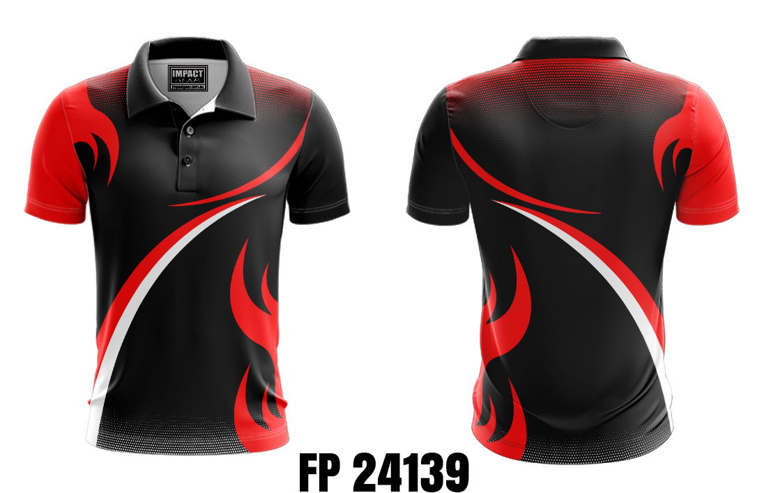 FP 24139 Black Red White Flames custom made Sublimated Polo shirt