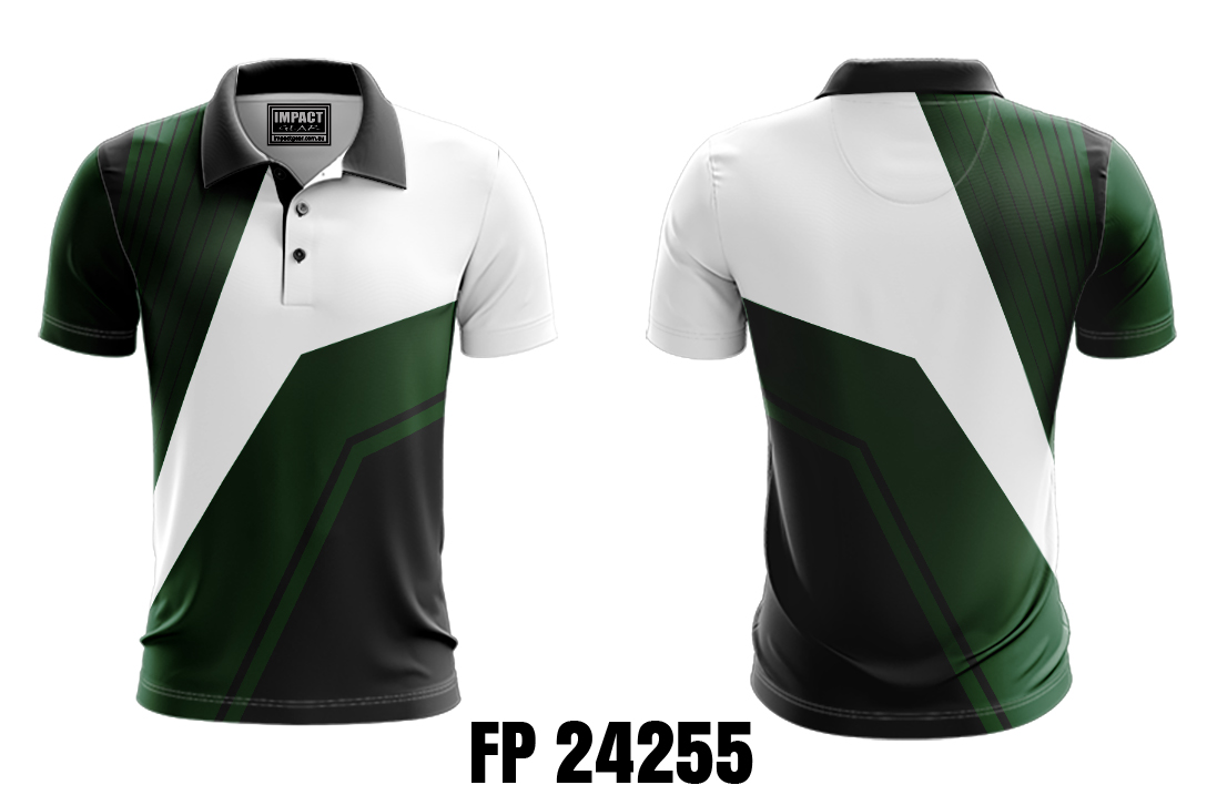 FP 24255 White Black Green Sublimated Polo shirt, custom made.