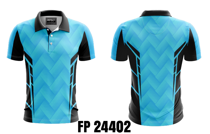 FP 24402 Sky Blue Black design, Impact gear , custom made Sublimated Polo shirt