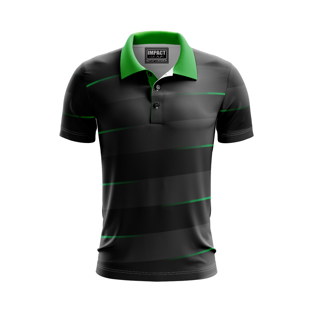 FP 138 Sublimated Polo shirt Black Green design, Custom made add your logo