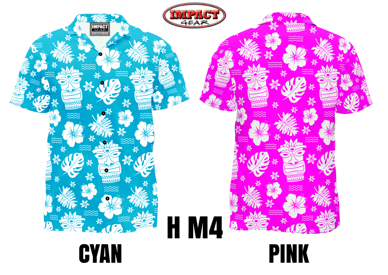 H M4 Cyan or Pink Hawaiian Custom made Sublimated Shirts,