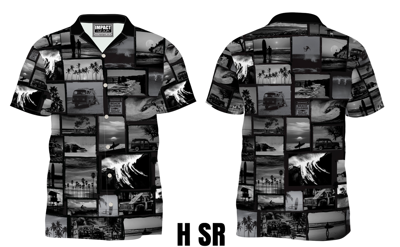 H RS  Black & White Retro Surf Hawiiian Shirtm Dye Sublimated, 