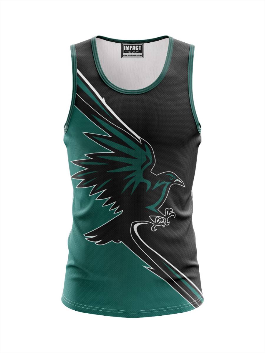 Crows Teal Black design Fully Dye Sublimated Singlet, Custom made