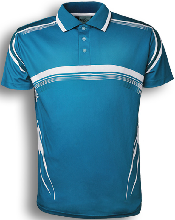 CP1447 Sublimated Gradated Polo shirt Cyan / White