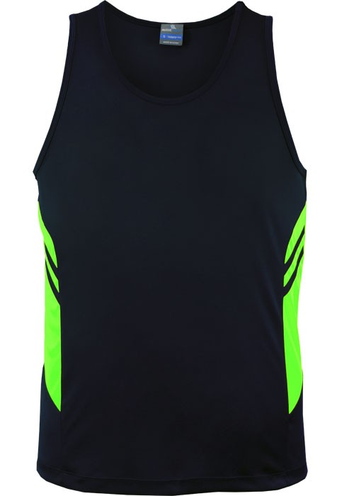 Navy / Fluro Green Tasman Singlet