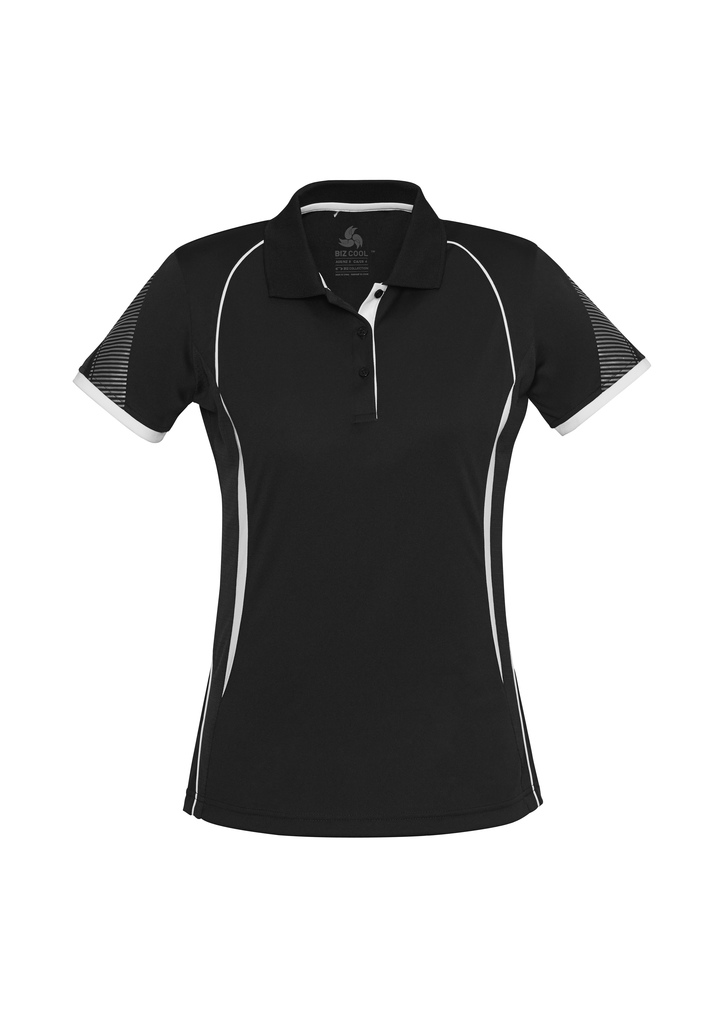 Black White Ladies Razor Polo Shirt Biz Cool Breathable