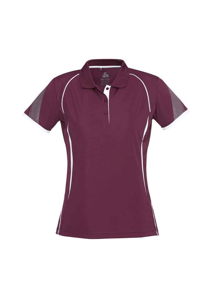 Maroon White Ladies Razor Polo shirt interlock