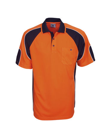 P86 Hi Vis Side Panel Safety  Polo Shirt Orange / Navy