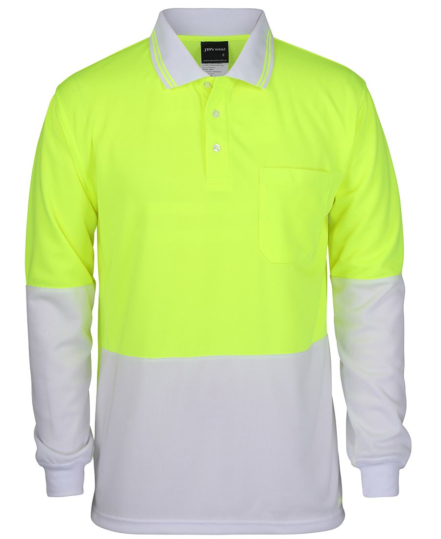 Hi Vis White Yellow Polo shirt Long Sleeve