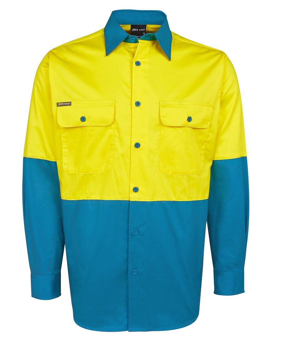 JBs Hi Vis Long Sleeve Light weight Work Shirt Yellow / Aqua