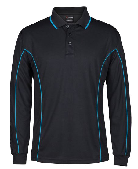 Cool Dry Piping  Long Sleeve Polo Shirt Black Aqua 