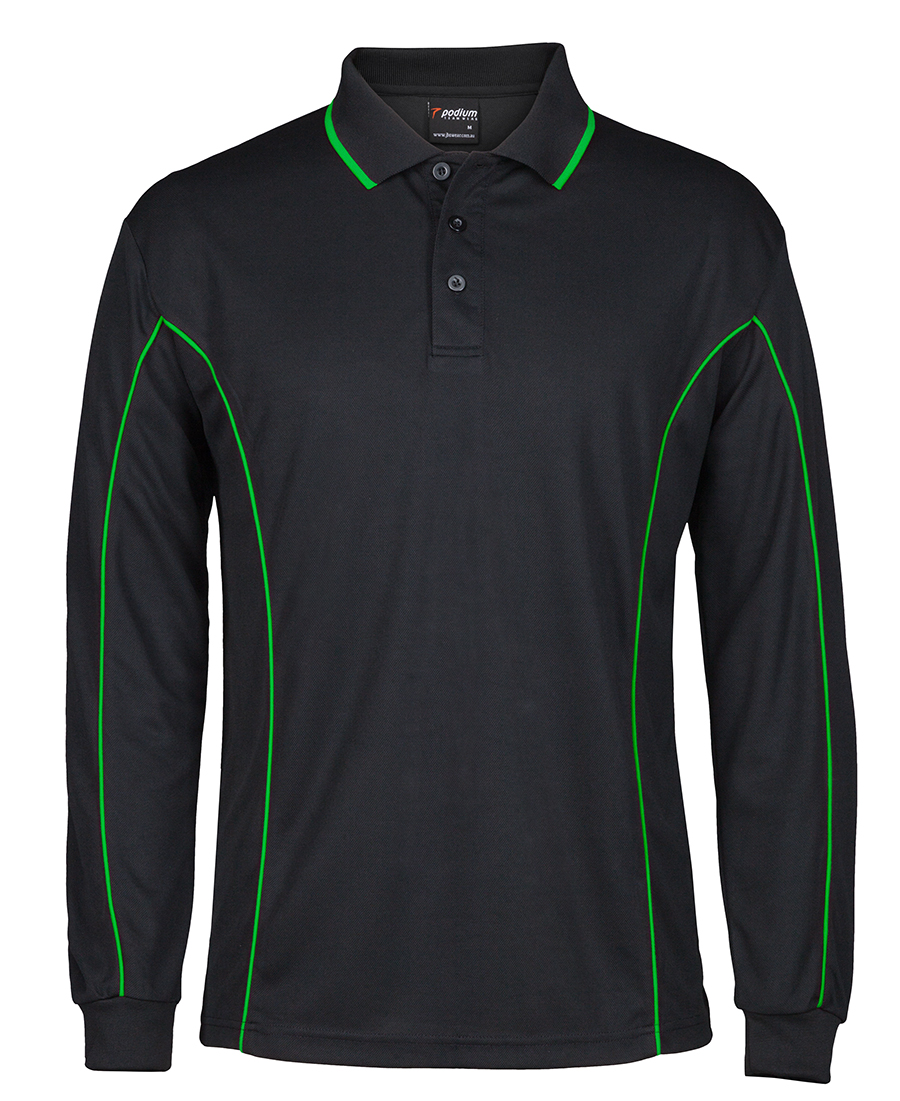 Piping Polo shirt Black Green Long Sleeve