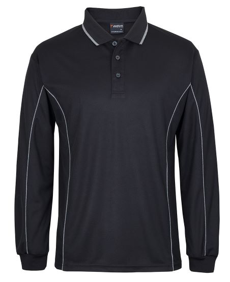 JBs Piping Polo Shirt Long Sleeve Black Grey