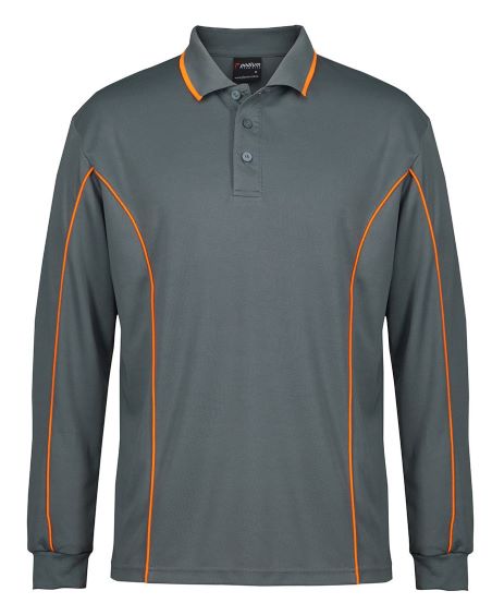 JBS Piping Long Sleeve Polo Shirts Cool Dry Grey Orange