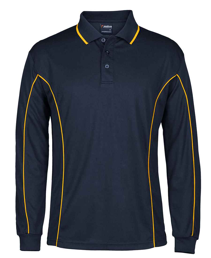 Piping Polo Shirt Long Sleeve Navy Gold