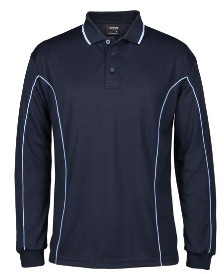 Piping Polo shirt Long Sleeve Navy Light Blue