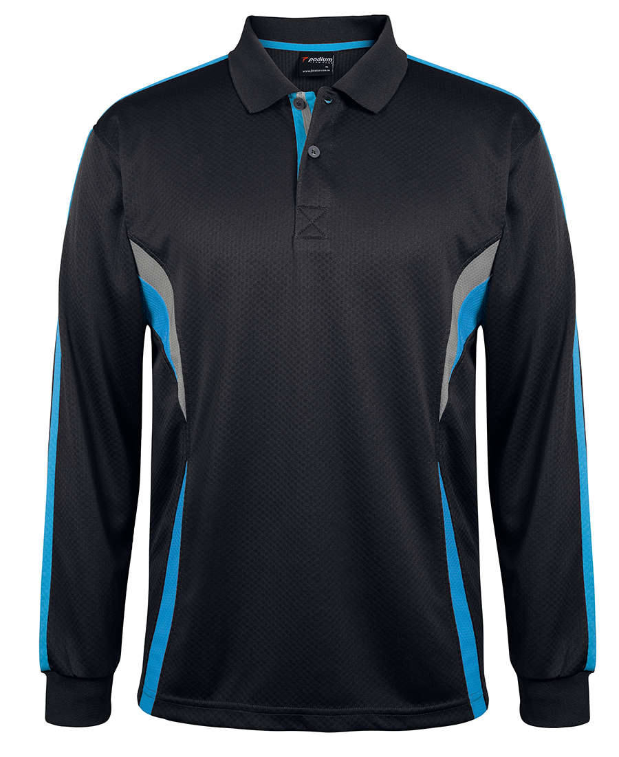 Cool Polo shirt Black Aqua Grey Long Sleeve