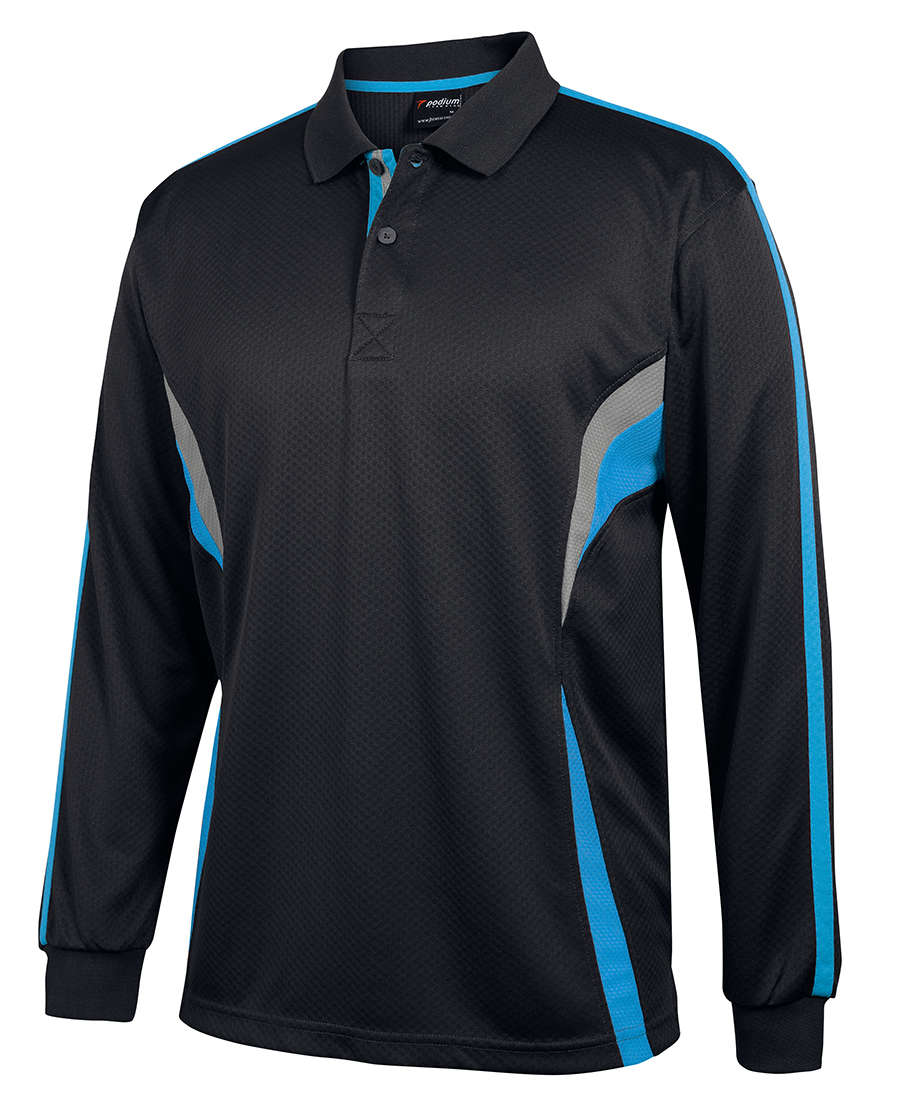 Long Sleeve Polo Shirt Black Aqua Grey