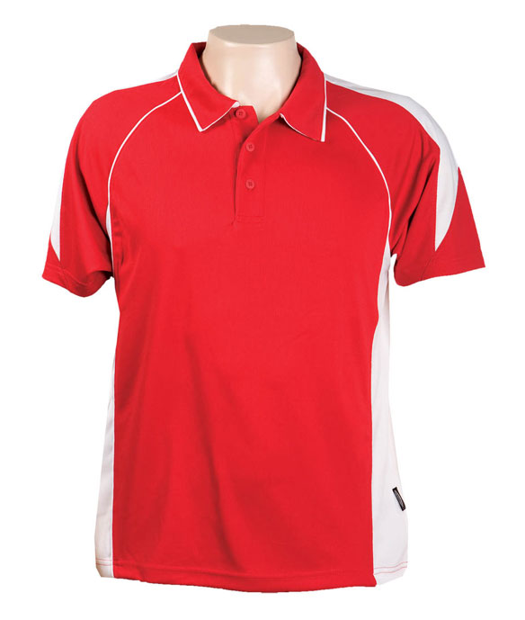 Red / White 334 Olympikool Polo shirts, Cool dry, breathable, light weight, Mens, Ladies, Kids