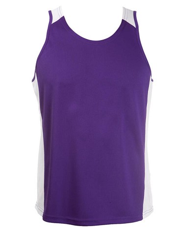 Purple / White Olympikool Singlet, Cool dry, breathable, light weight, Mens, Ladies, photo here