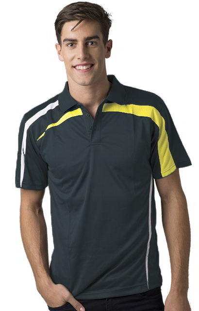 Dark Green White Yellow, Marcoola Cool Dry Polo Shirt       165gsm, 100%  polyester Cool Dry fabric     Breathable  micromesh moisture management     Draws Sweat from Body, Quick Dry