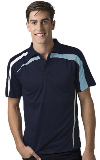 Navy / White / Sky, Marcoola Cool Dry Polo Shirt       165gsm, 100%  polyester Cool Dry fabric     Breathable  micromesh moisture management     Draws Sweat from Body, Quick Dry