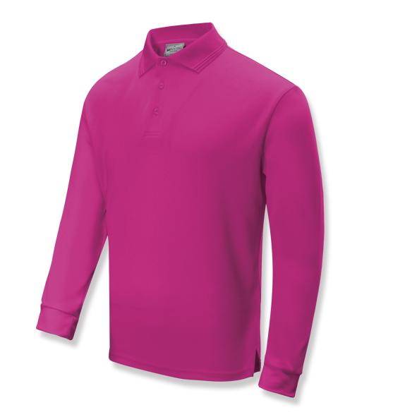 Magenta Long Sleeve 160gsm Breezeway polo 100% breezeway  polyester, Micromesh fabric designed to be quick dry with sun protection and Anti-Bacterial treatment Breezeway technology draws moisture away from the body and maximizes the air ventilation’ always keeps you dry and fresh.