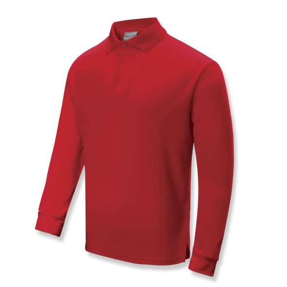 Red Long Sleeve, 160gsm Breezeway polo 100% breezeway  polyester, Micromesh fabric designed to be quick dry with sun protection and Anti-Bacterial treatment Breezeway technology draws moisture away from the body and maximizes the air ventilation’ always keeps you dry and fresh.