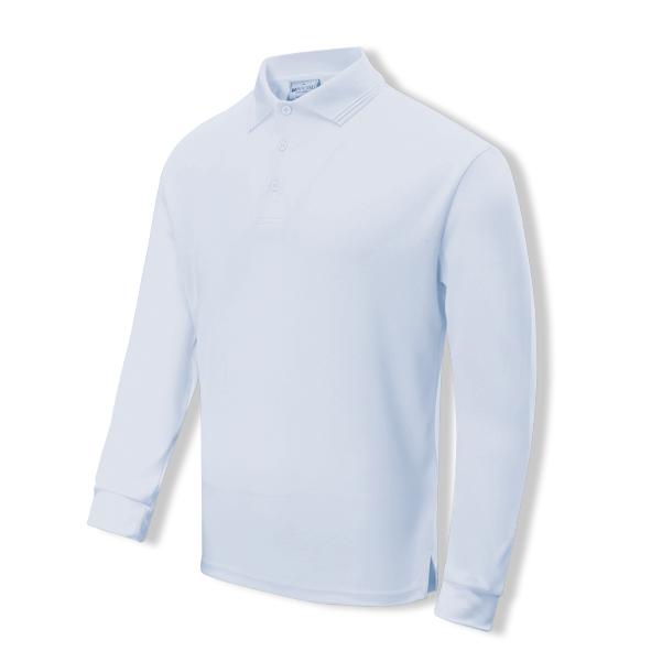 White Long Sleeve , 160gsm Breezeway polo 100% breezeway  polyester, Micromesh fabric designed to be quick dry with sun protection and Anti-Bacterial treatment Breezeway technology draws moisture away from the body and maximizes the air ventilation’ always keeps you dry and fresh.